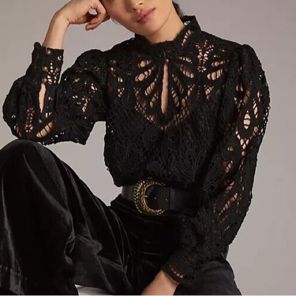 Anthropologie Tops - Anthropologie Black Lace Blouse